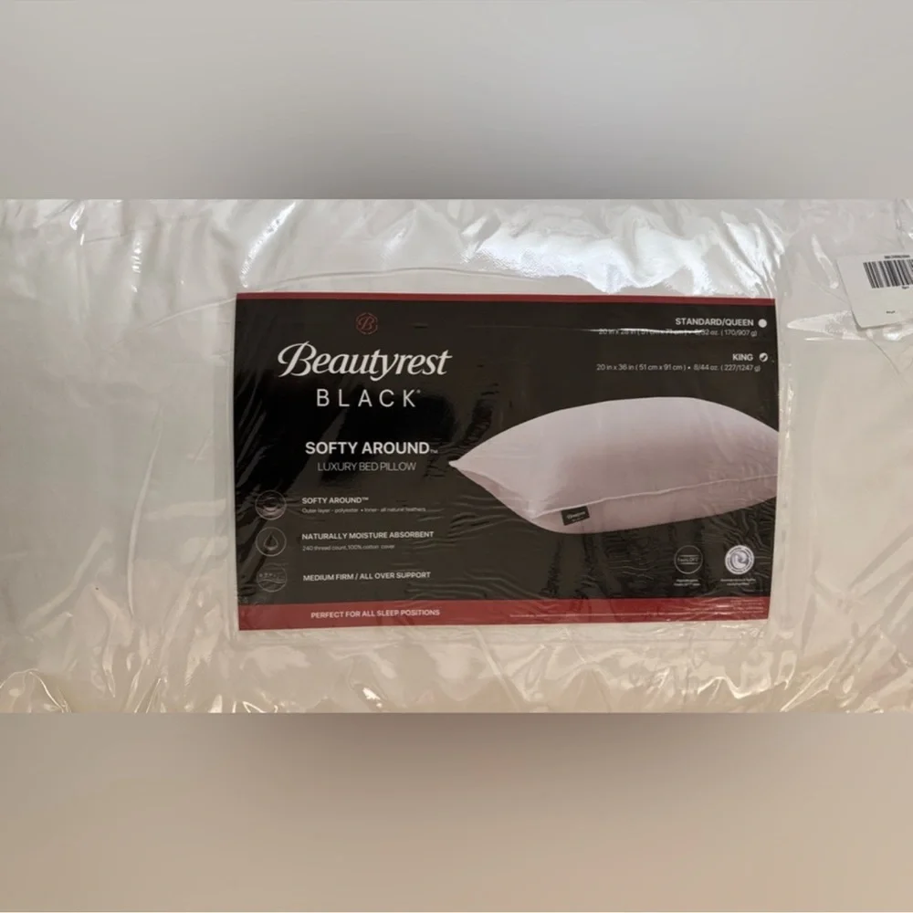 🎉LAST CHANCE🎉2PC BEAUTY REST BLACK Luxurious 20x36 Down And Feather Blend Pillow